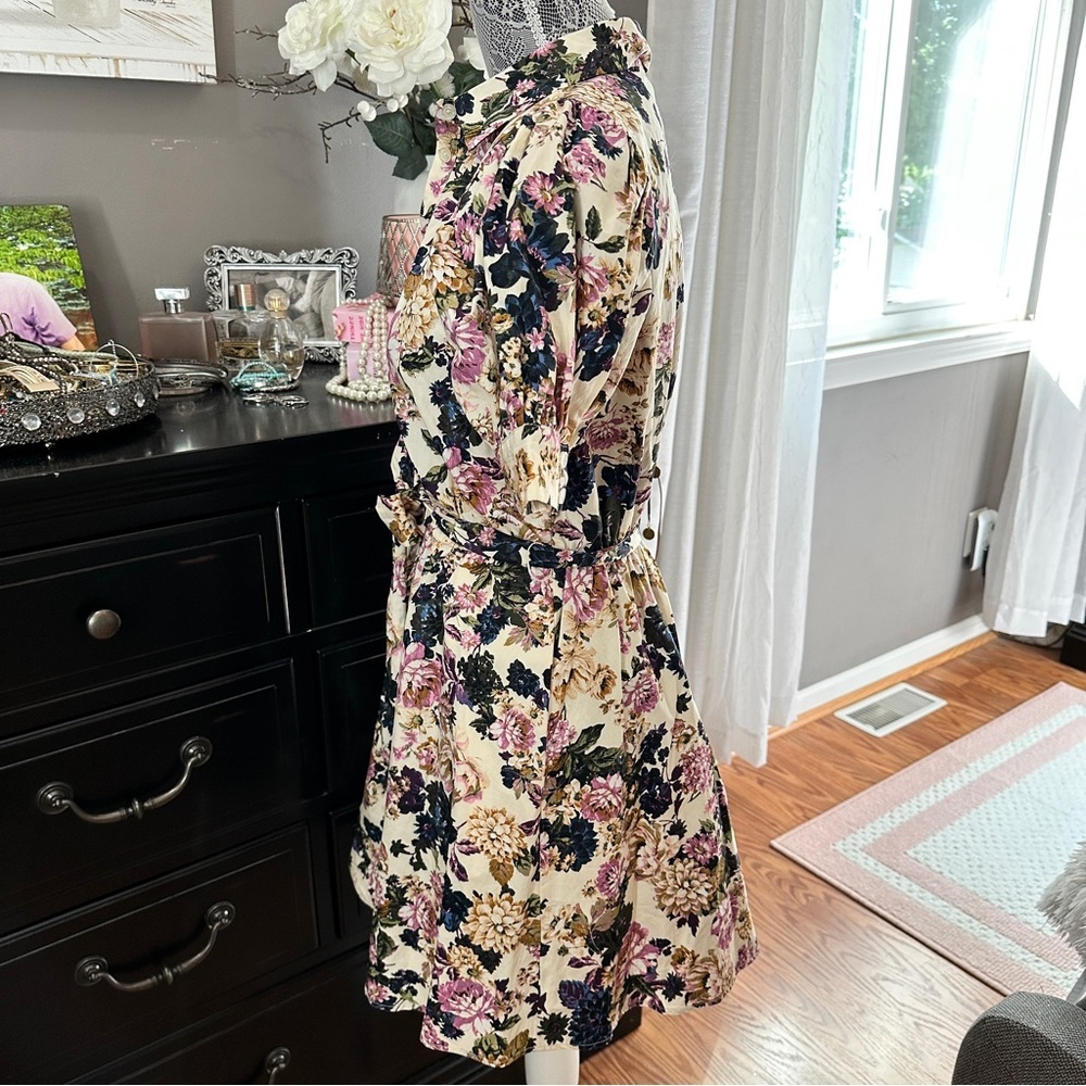 Who What Wear Puff Sleeve Floral Button Front Dress XS Belted Pockets Size XS/S - Picture 9 of 16